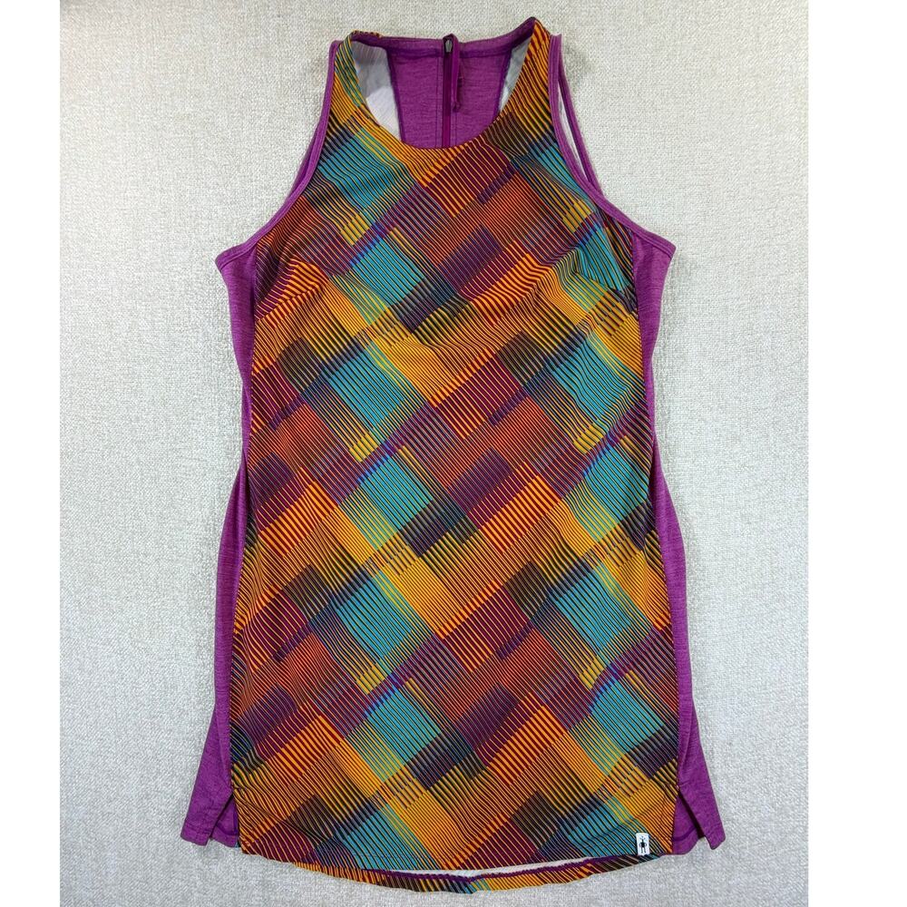Smartwool Women Med Pink Merino Sport Striped Sleeveless Tank Dress Athleisure